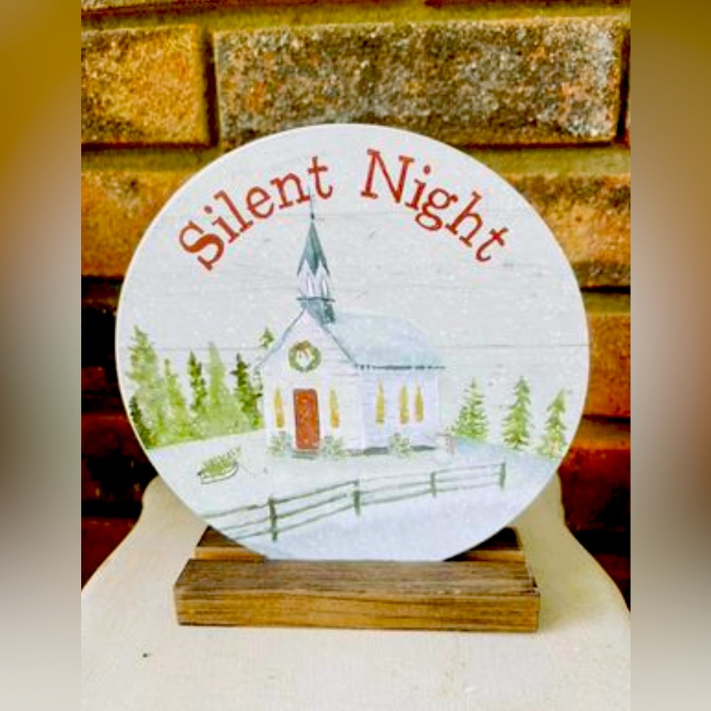 *Silent Night Round Sign on Base